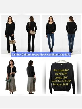 Sandro Quilted Scoop Neck Cardigan Size M/L